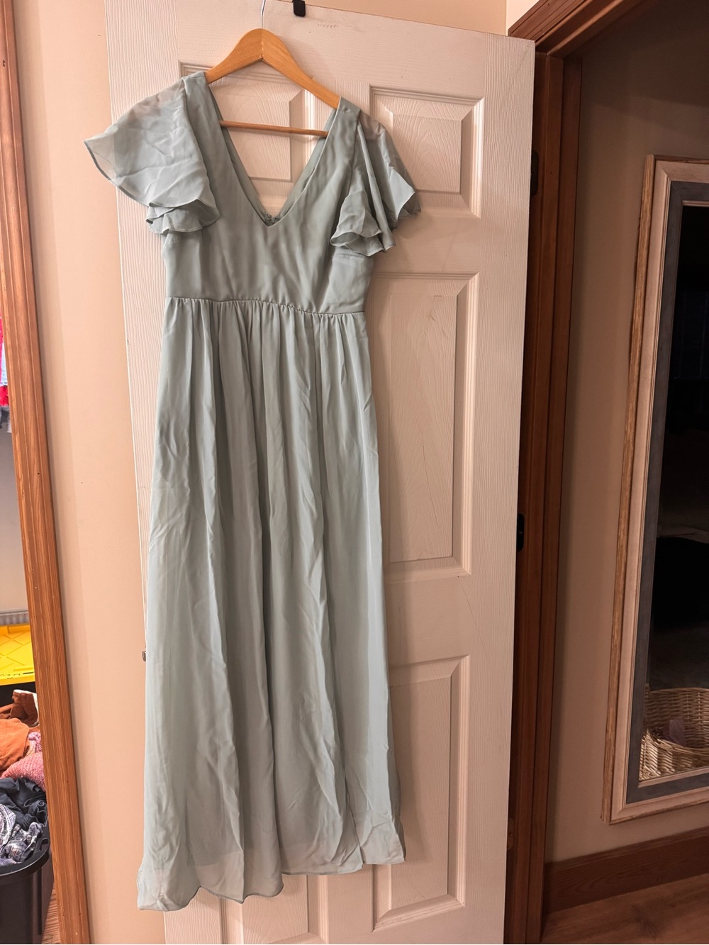 Birdy Grey Light Sage Ruffle Sleeve Maxi Dress